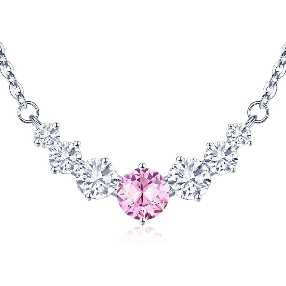 Women's Moissanite Birthstone Pendant Sterling Silver Gold Plating Pink Necklace